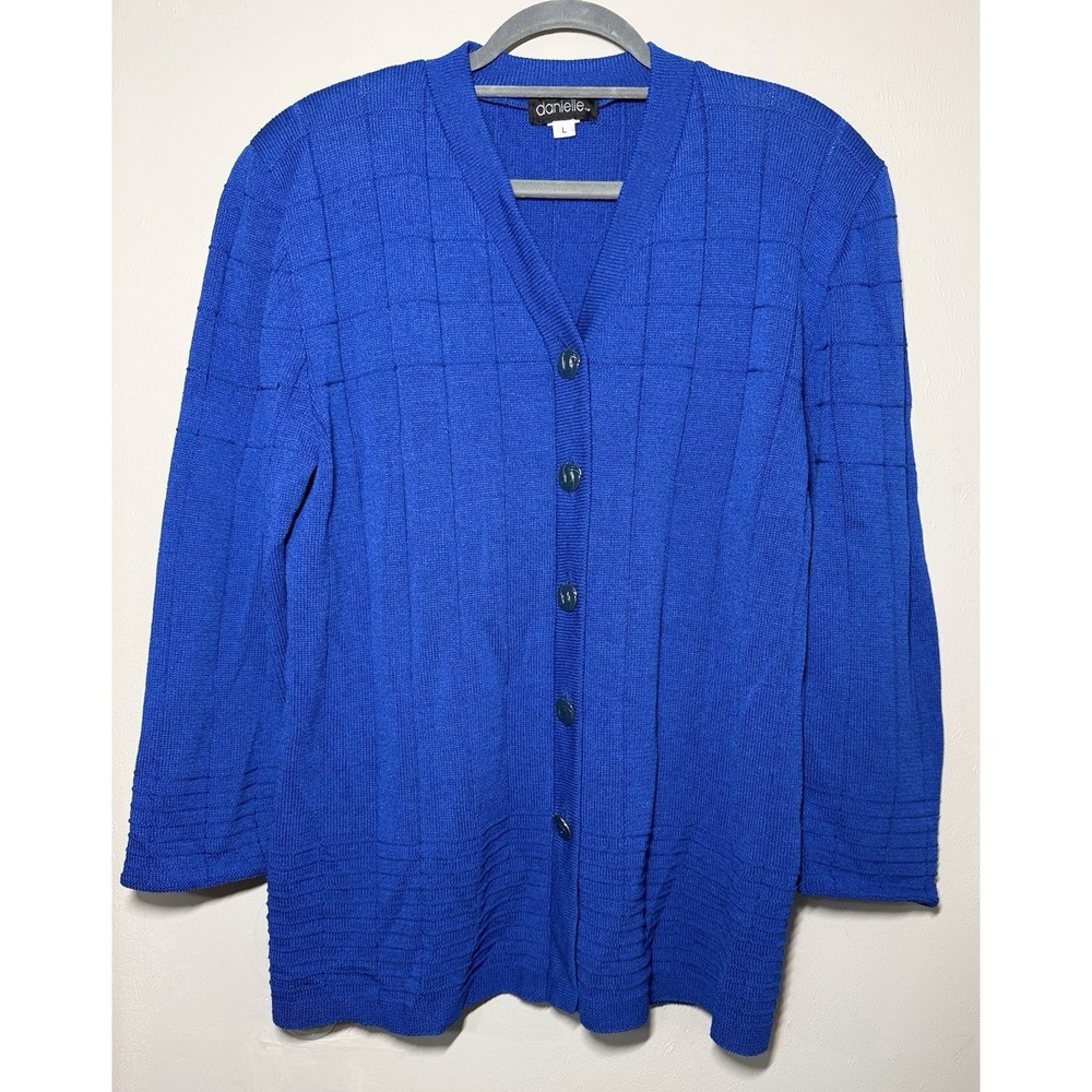 Vintage Danielle Wool Cardigan Sweater Women's Size Large Blue Button Front